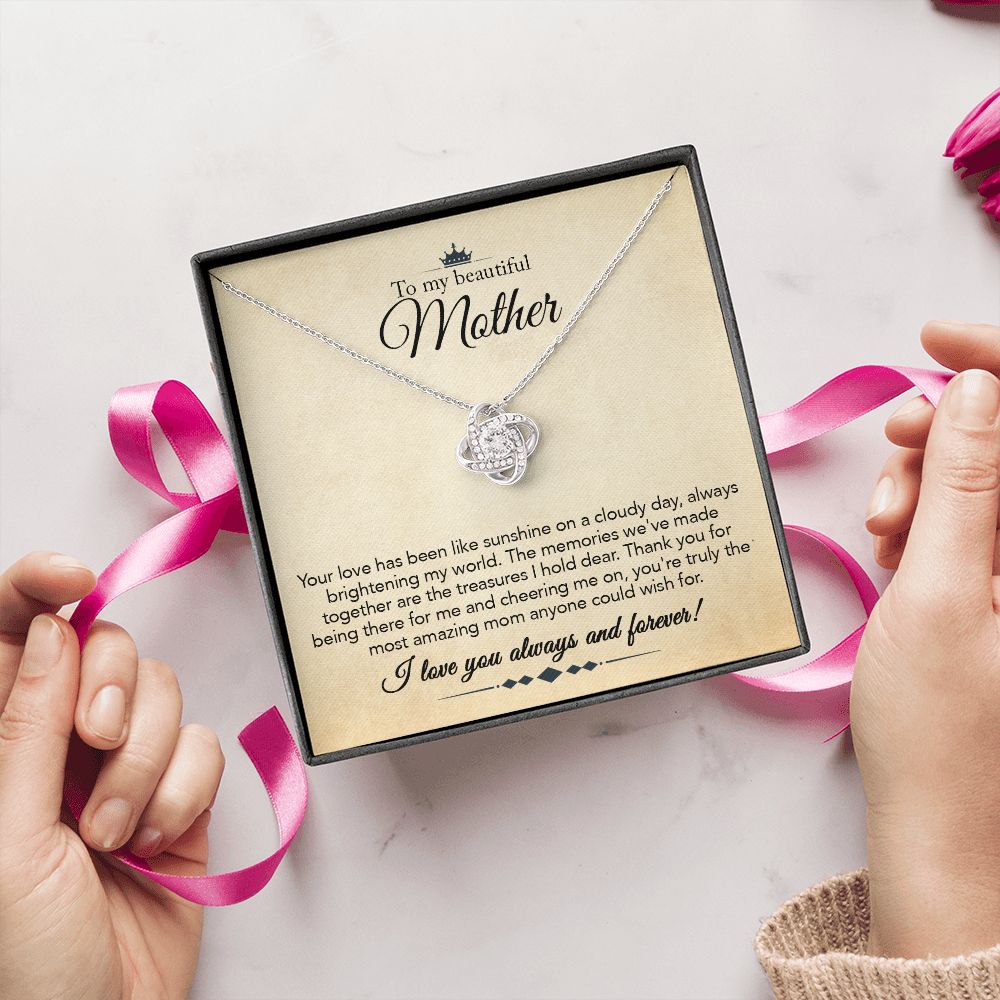 To My Mother Gift Love Knot Necklace Message Card Gift from Daughter or Son to Mom Gift - Your Love Is Like Sunshine - Parchment