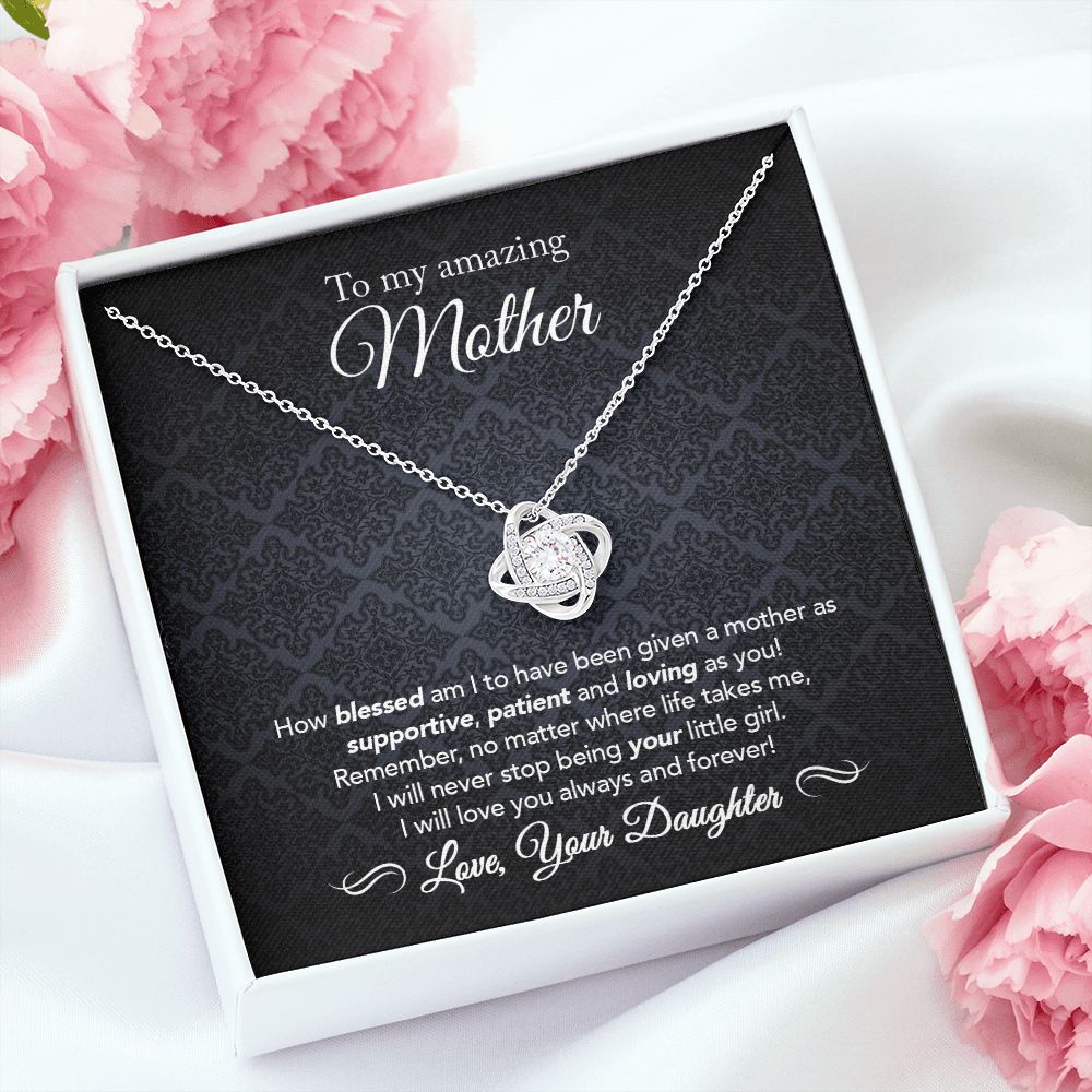 To My Mother Gift Love Knot Necklace Message Card Gift from Daughter to Mom Gift - How Blessed Am I - Midnight Paisley