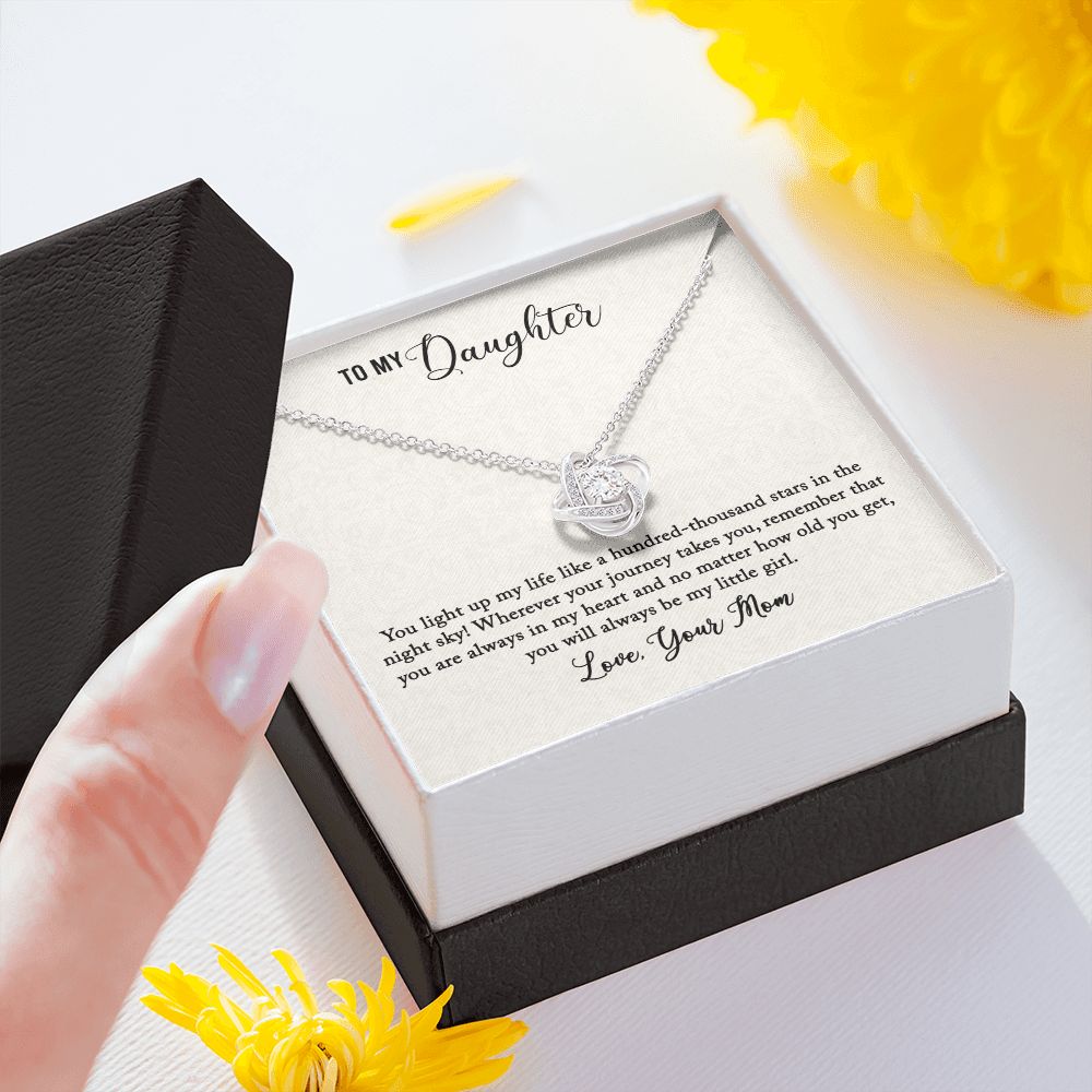14K White Gold Finish Love Knot Necklace in Two-Toned Gift Box as a gift for Daughter from Mom