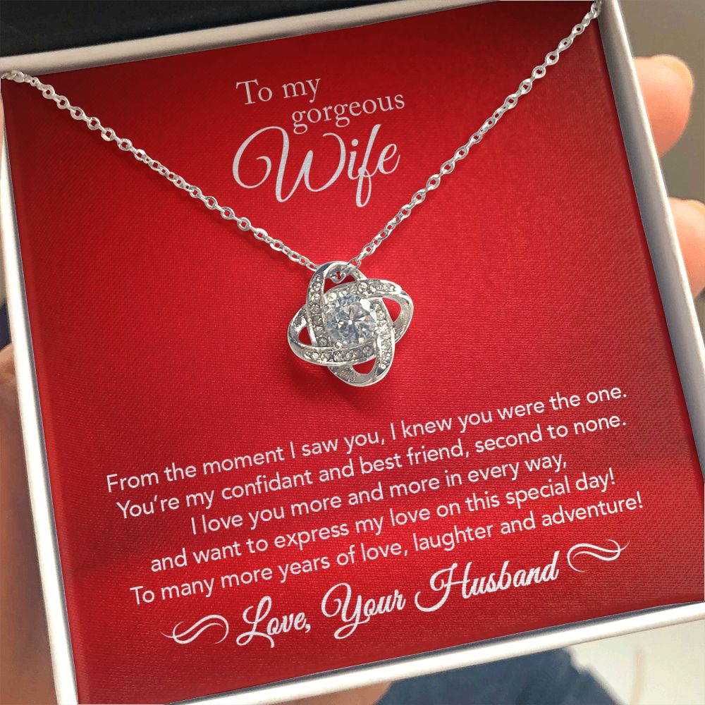 To My Wife - Confidant & Best Friend - Love Knot Necklace - Crimson Message Card