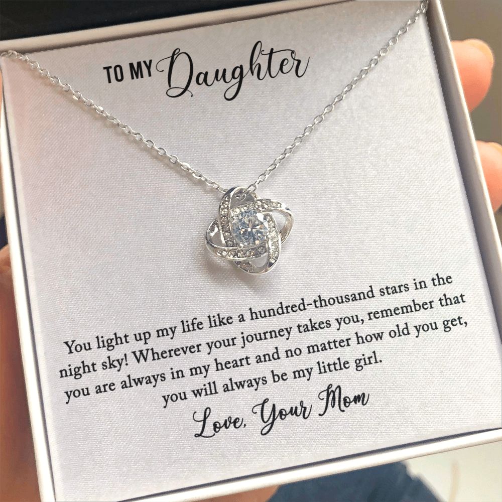 14K White Gold Finish Love Knot Necklace in Two-Toned Gift Box as a gift for Daughter from Mom