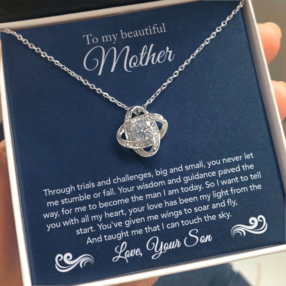 To My Mother Gift Love Knot Necklace Message Card Gift from Son to Mom Gift - Touch The Sky - Navy