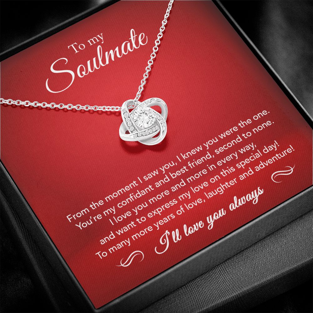 To My Soulmate - Confidant & Best Friend - Love Knot Necklace - Crimson Message Card