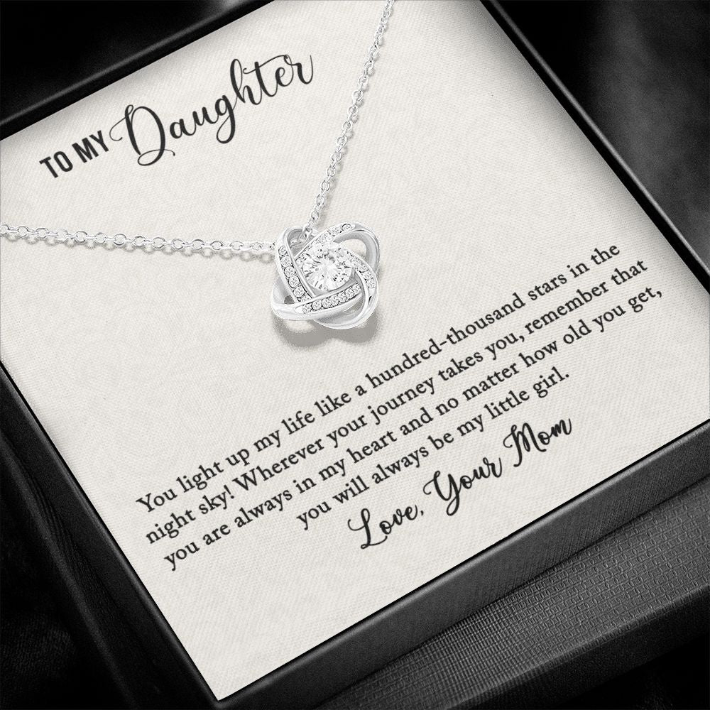 14K White Gold Finish Love Knot Necklace in Two-Toned Gift Box as a gift for Daughter from Mom