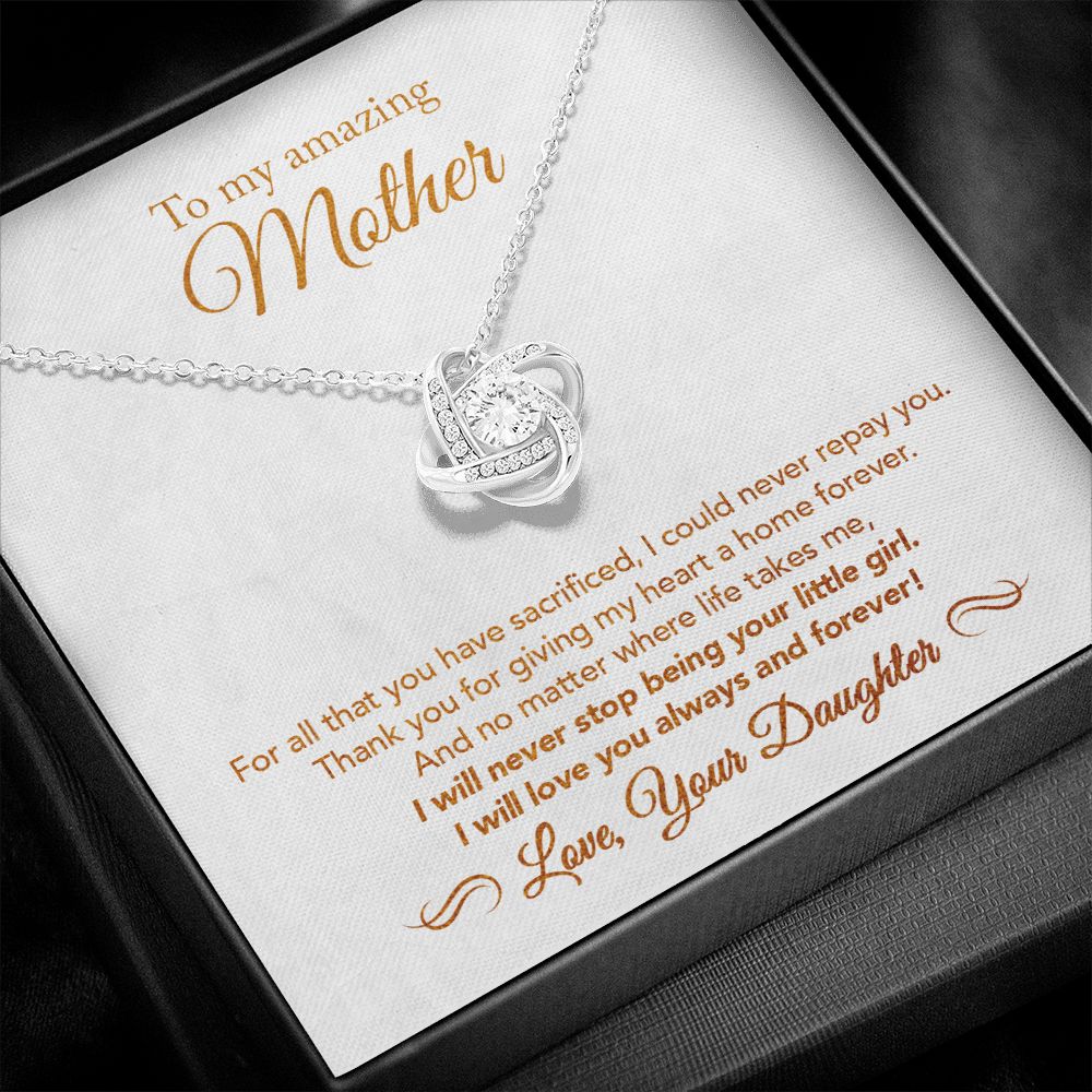 To My Mother Gift Love Knot Necklace Message Card Gift from Daughter to Mom Gift - All You Have Sacrificed - Marble White