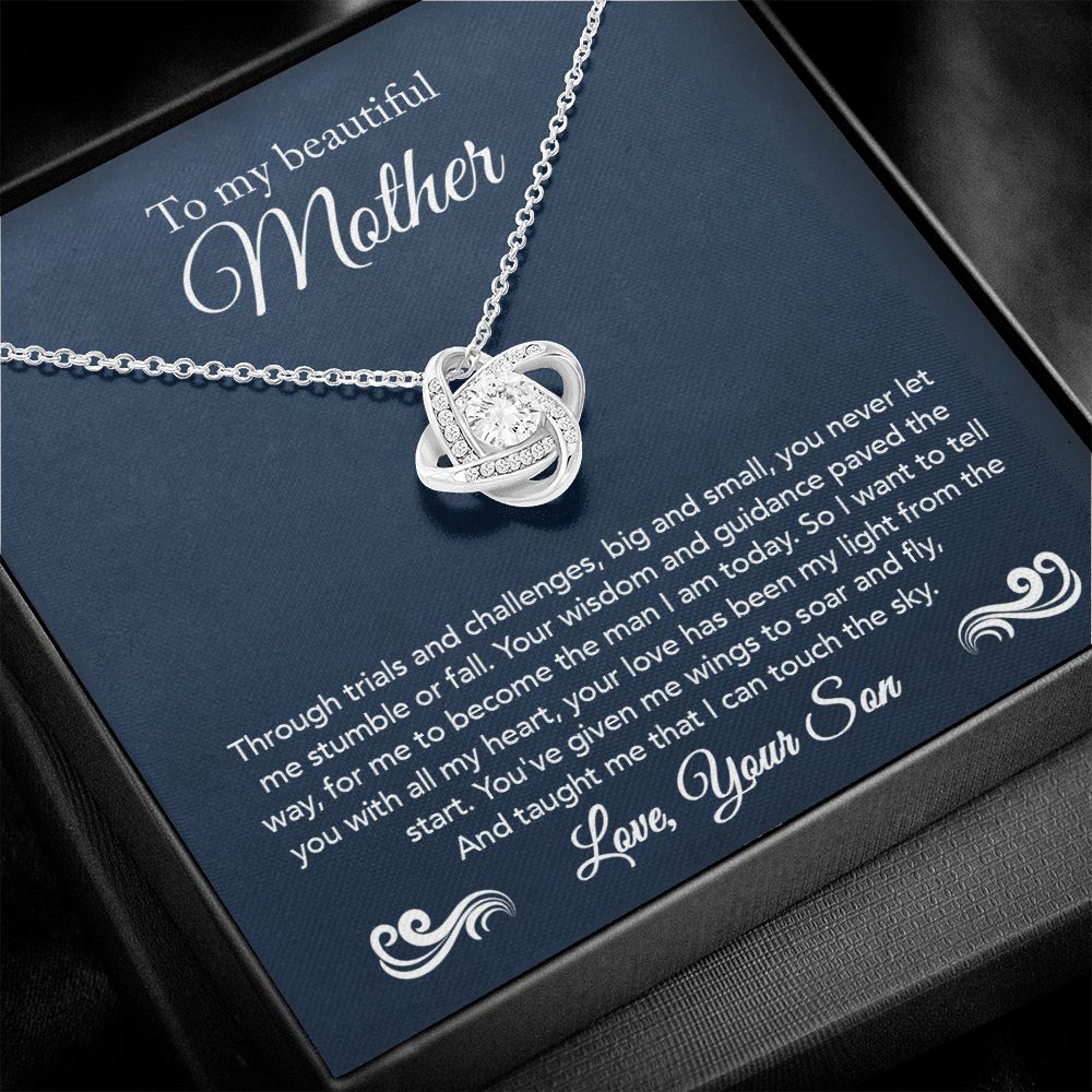 To My Mother Gift Love Knot Necklace Message Card Gift from Son to Mom Gift - Touch The Sky - Navy