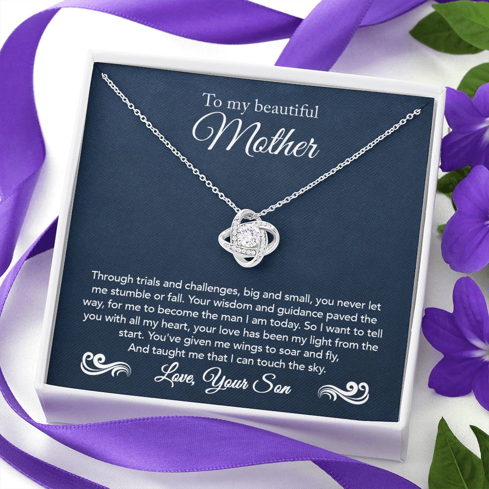To My Mother Gift Love Knot Necklace Message Card Gift from Son to Mom Gift - Touch The Sky - Navy