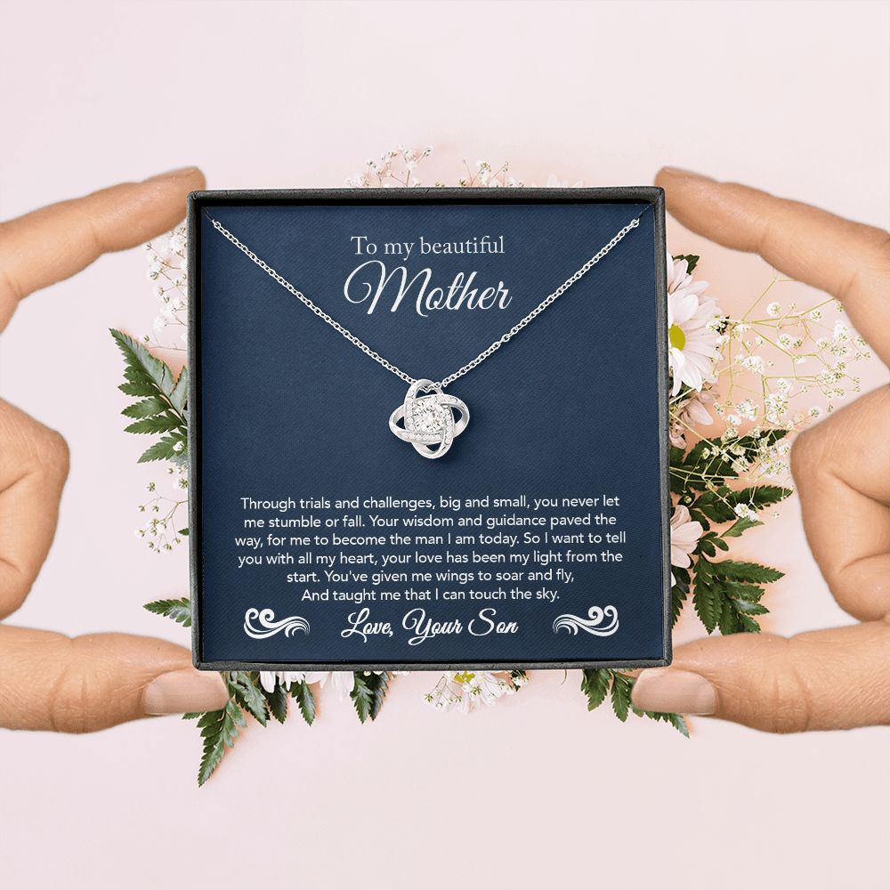 To My Mother Gift Love Knot Necklace Message Card Gift from Son to Mom Gift - Touch The Sky - Navy