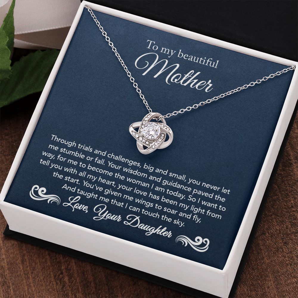 To My Mother Gift Love Knot Necklace Message Card Gift from Daughter to Mom Gift - Touch The Sky - Navy