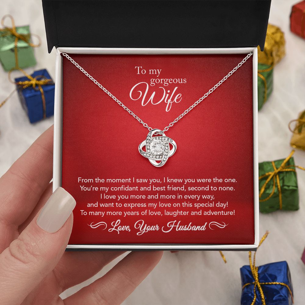 To My Wife - Confidant & Best Friend - Love Knot Necklace - Crimson Message Card