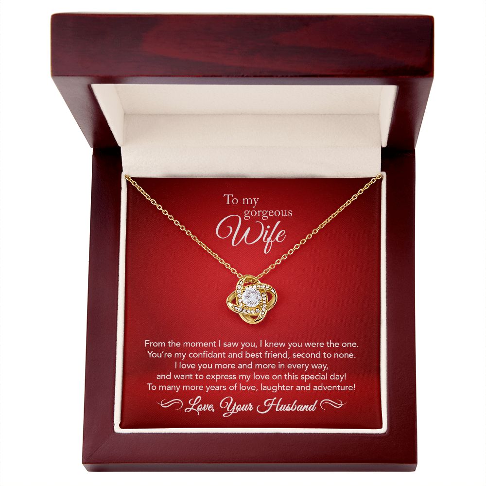 To My Wife - Confidant & Best Friend - Love Knot Necklace - Crimson Message Card