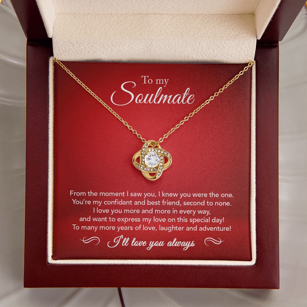 To My Soulmate - Confidant & Best Friend - Love Knot Necklace - Crimson Message Card