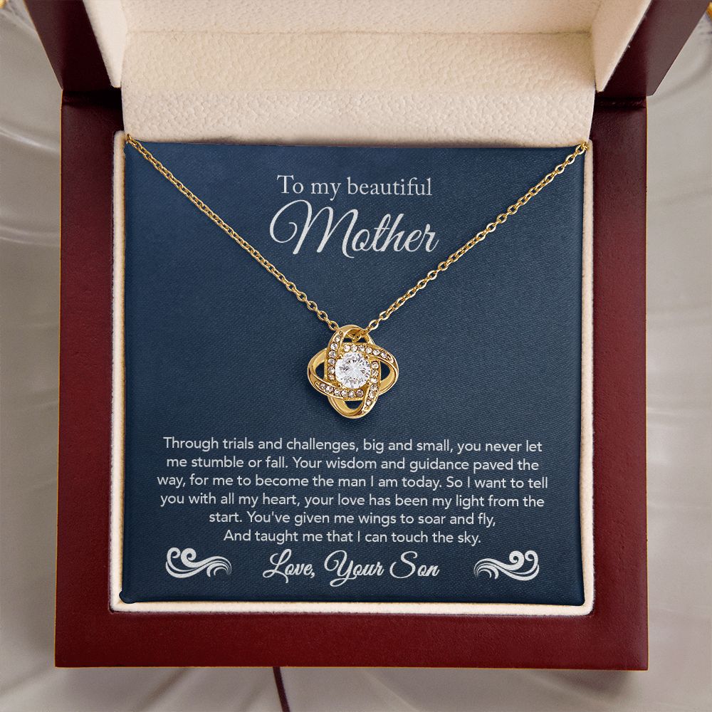 To My Mother Gift Love Knot Necklace Message Card Gift from Son to Mom Gift - Touch The Sky - Navy
