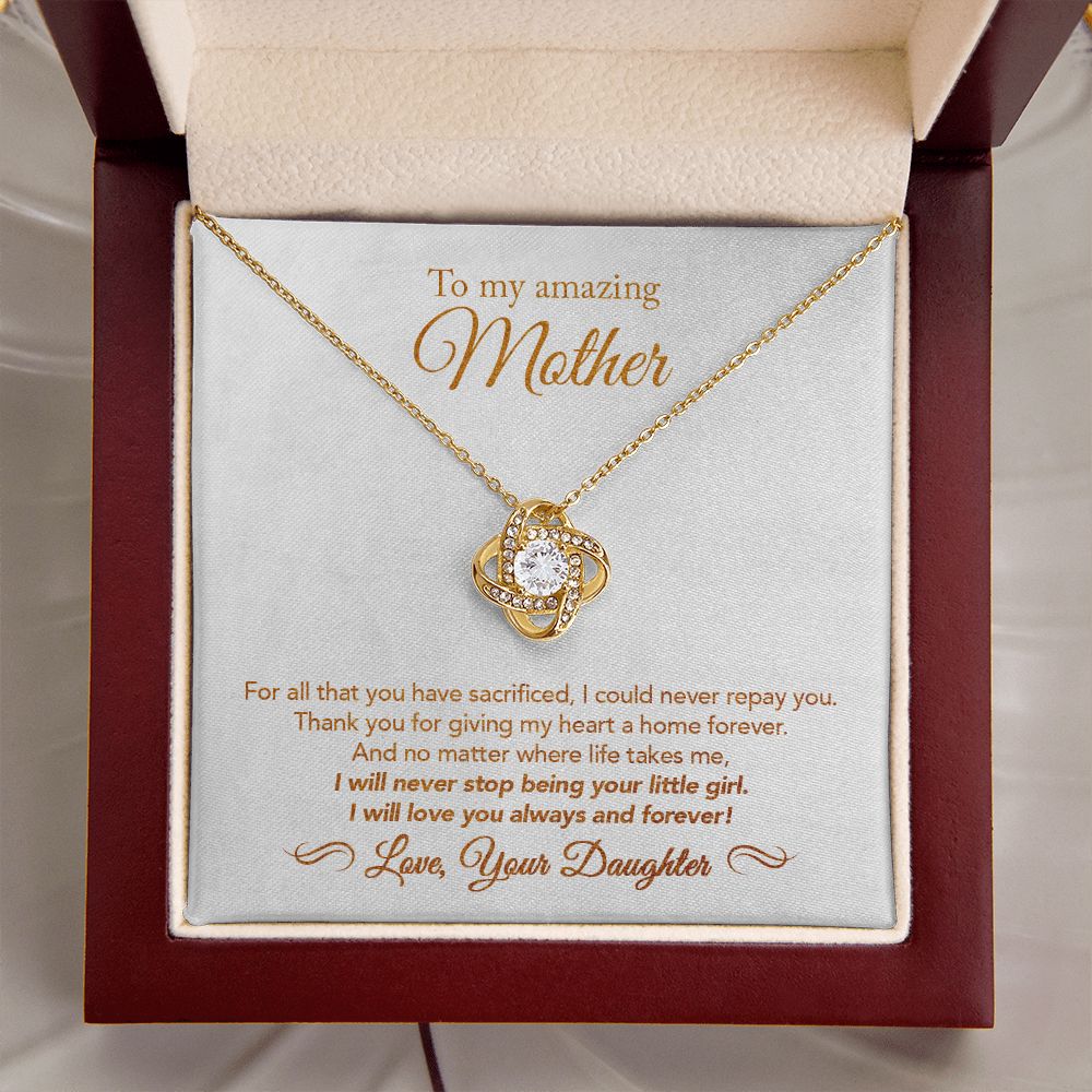 To My Mother Gift Love Knot Necklace Message Card Gift from Daughter to Mom Gift - All You Have Sacrificed - Marble White