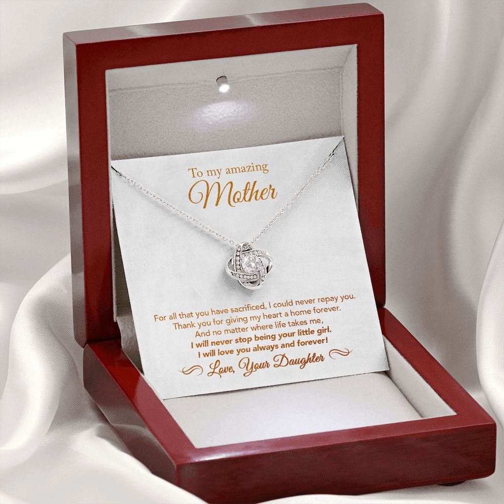 To My Mother Gift Love Knot Necklace Message Card Gift from Daughter to Mom Gift - All You Have Sacrificed - Marble White