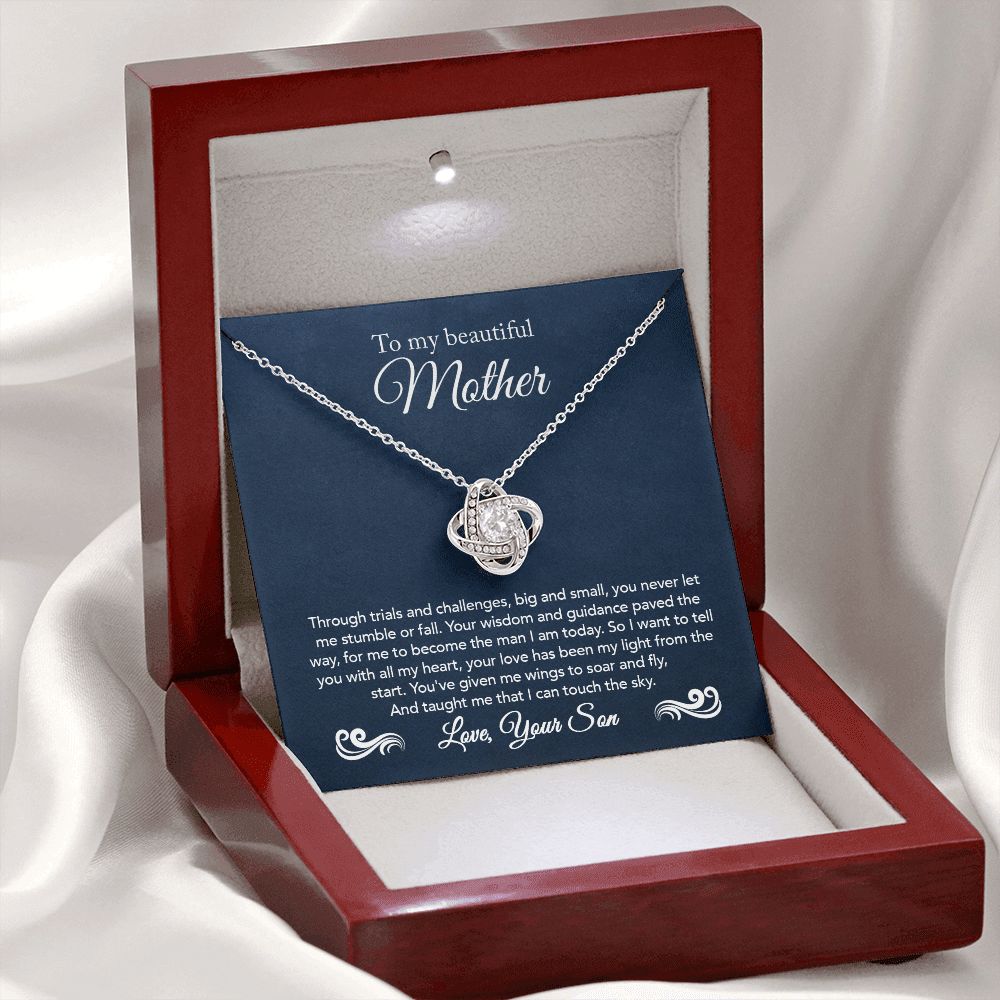 To My Mother Gift Love Knot Necklace Message Card Gift from Son to Mom Gift - Touch The Sky - Navy