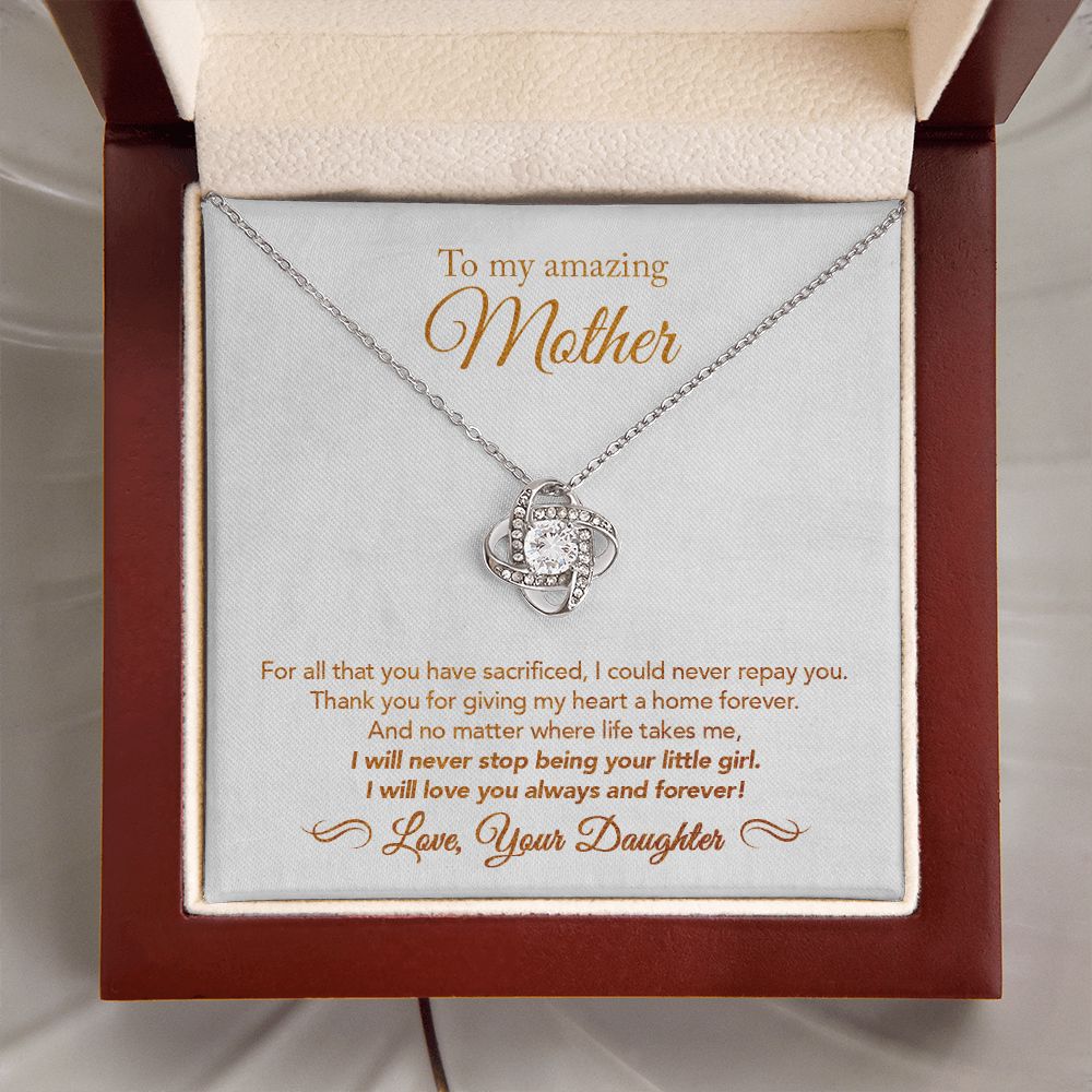 To My Mother Gift Love Knot Necklace Message Card Gift from Daughter to Mom Gift - All You Have Sacrificed - Marble White