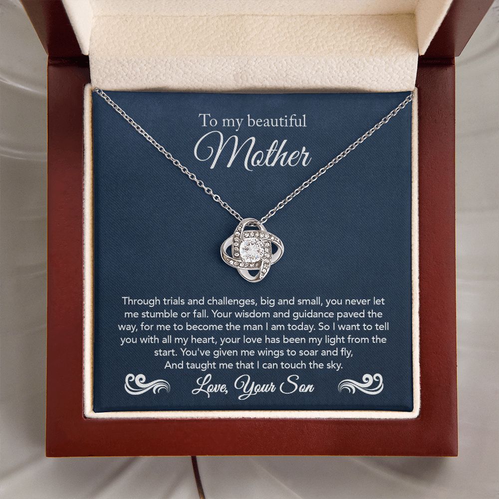 To My Mother Gift Love Knot Necklace Message Card Gift from Son to Mom Gift - Touch The Sky - Navy