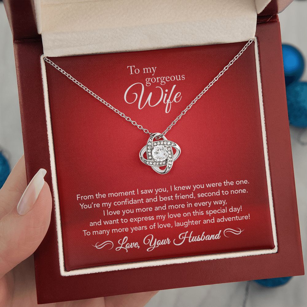 To My Wife - Confidant & Best Friend - Love Knot Necklace - Crimson Message Card