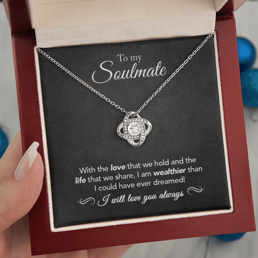 To My Soulmate | Wealthier Than | Love Knot Necklace Black Message Card
