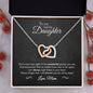 Interlocking Hearts Necklace Gift for daughter made of Polished Stainless Steel & Rose Gold Finish on display in Two-Toned Box