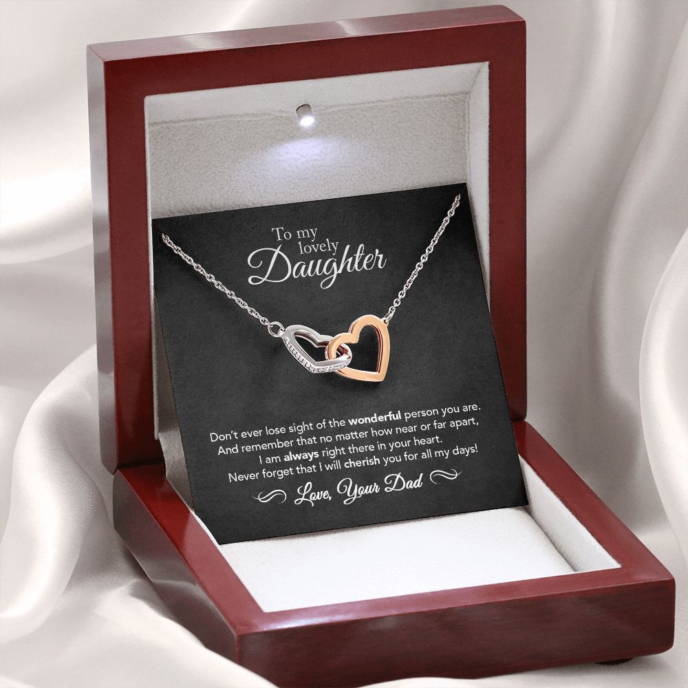 Daughter Gift from Dad, Polished Stainless Steel & Rose Gold Finish, Luxury Box with LED