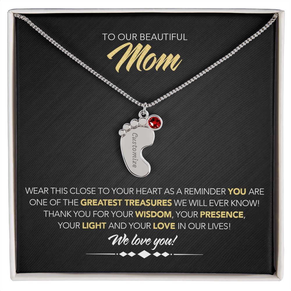 To Our Beautiful Mom - Personalized, Engraved Baby Feet - Greatest Treasure - Midnight Marble