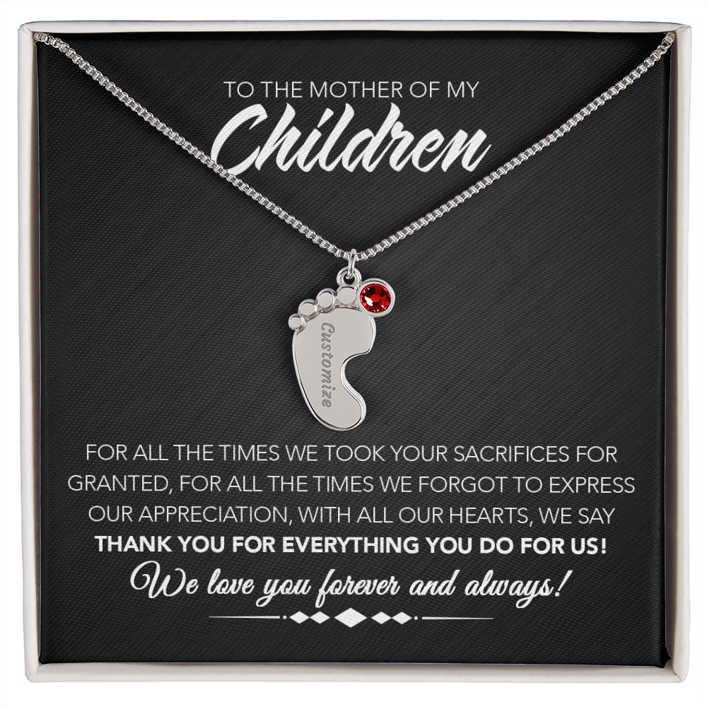 To the Mother of My Children - Personalized Engraved Baby Feet with Birthstones - Sacrifices - Midnight Marble