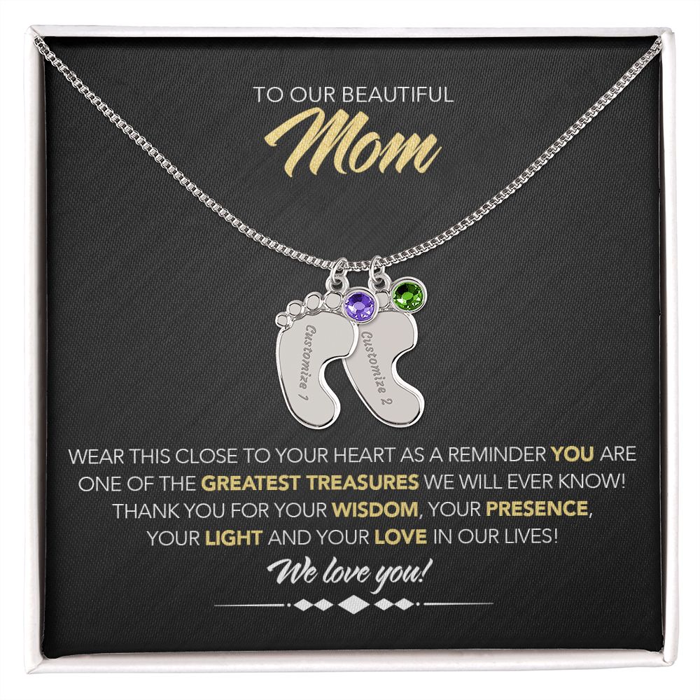 To Our Beautiful Mom - Personalized, Engraved Baby Feet - Greatest Treasure - Midnight Marble