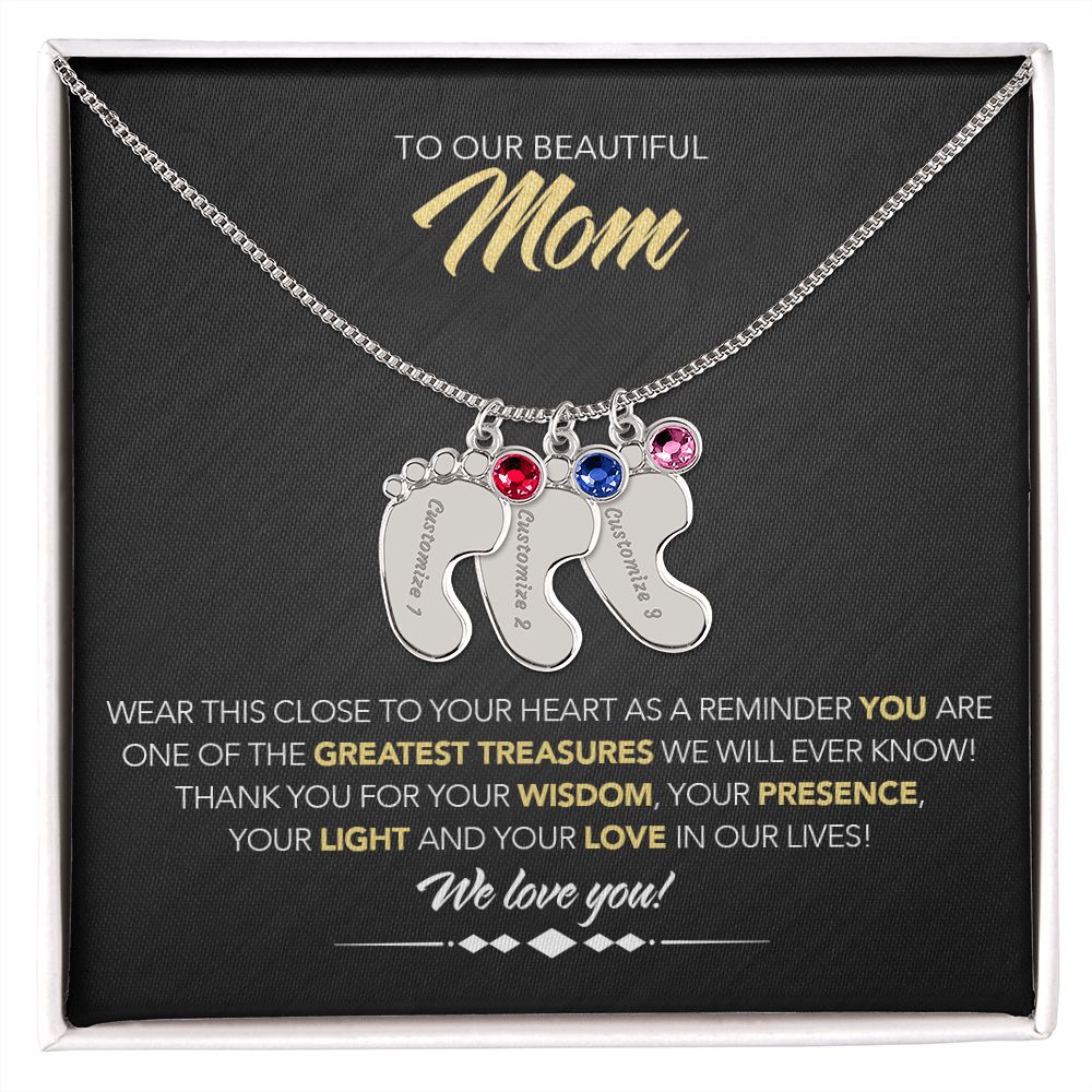 To Our Beautiful Mom - Personalized, Engraved Baby Feet - Greatest Treasure - Midnight Marble