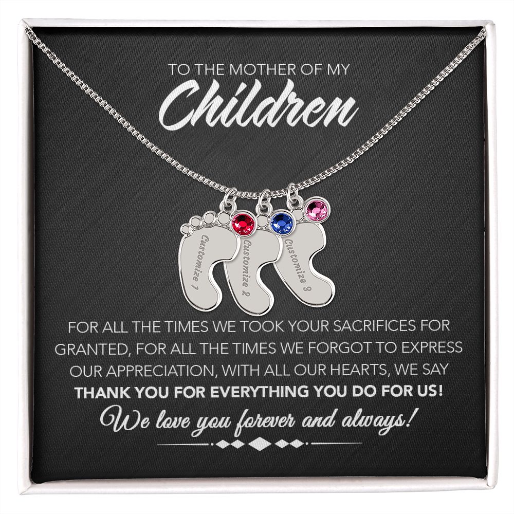 To the Mother of My Children - Personalized Engraved Baby Feet with Birthstones - Sacrifices - Midnight Marble