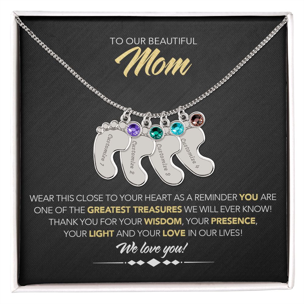 To Our Beautiful Mom - Personalized, Engraved Baby Feet - Greatest Treasure - Midnight Marble