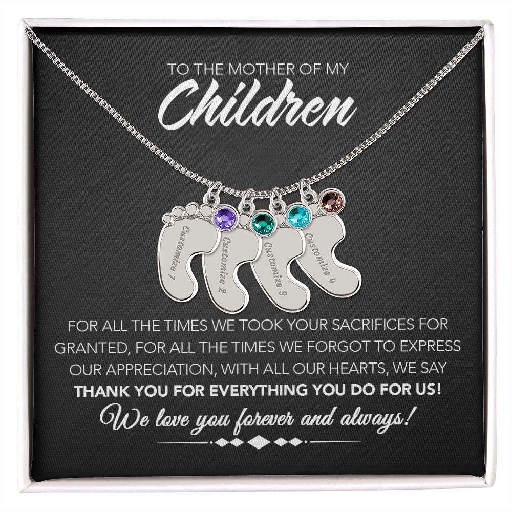 To the Mother of My Children - Personalized Engraved Baby Feet with Birthstones - Sacrifices - Midnight Marble