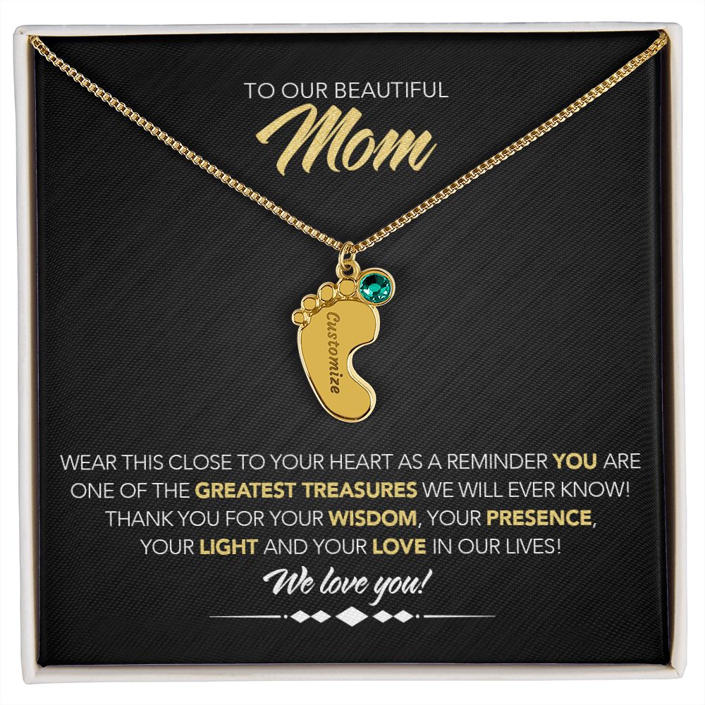 To Our Beautiful Mom - Personalized, Engraved Baby Feet - Greatest Treasure - Midnight Marble