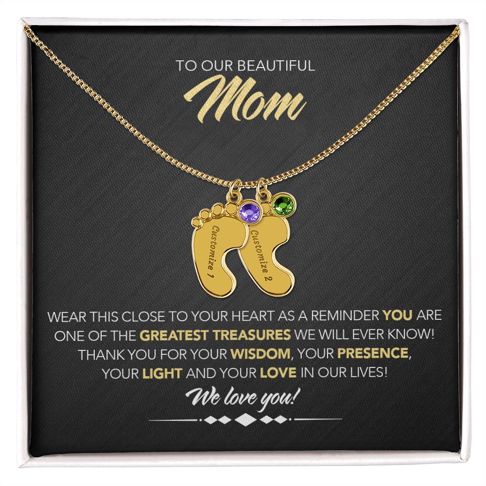 To Our Beautiful Mom - Personalized, Engraved Baby Feet - Greatest Treasure - Midnight Marble