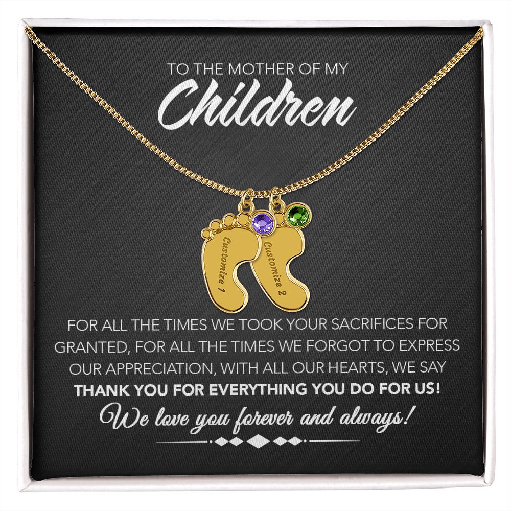 To the Mother of My Children - Personalized Engraved Baby Feet with Birthstones - Sacrifices - Midnight Marble