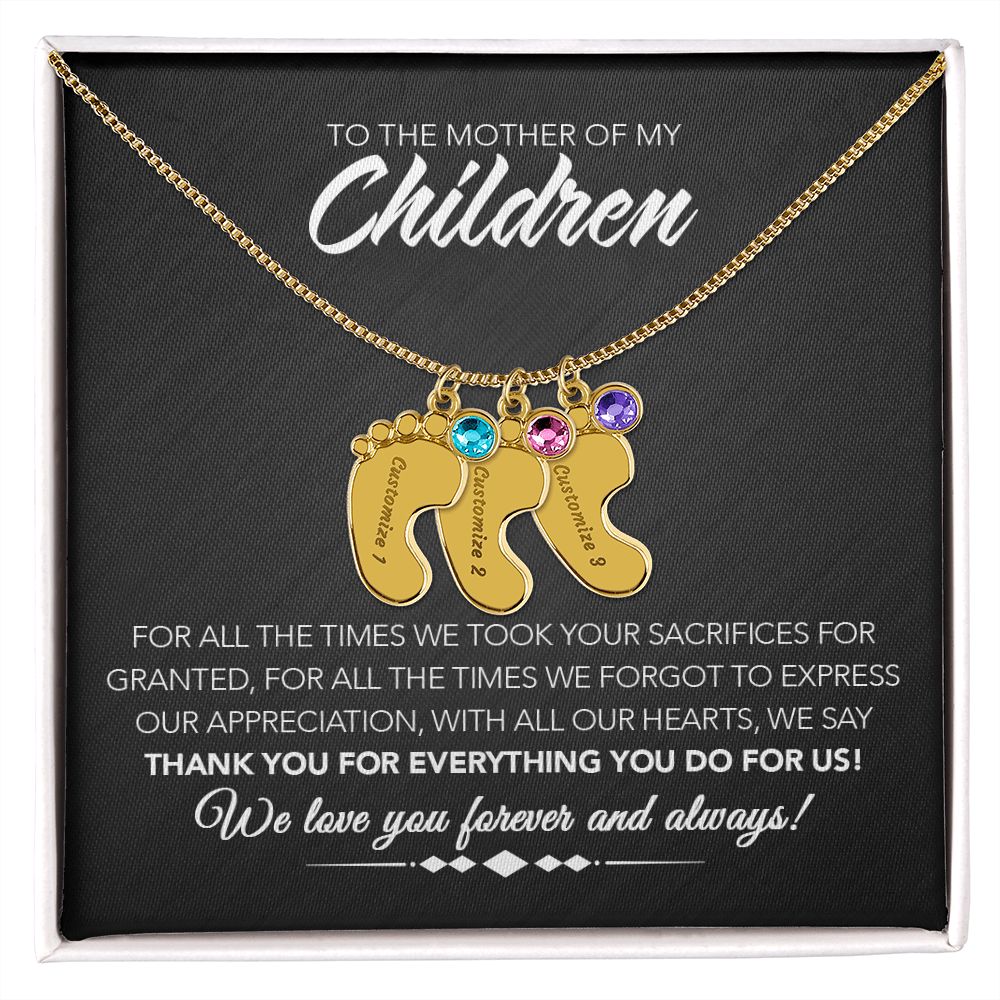 To the Mother of My Children - Personalized Engraved Baby Feet with Birthstones - Sacrifices - Midnight Marble