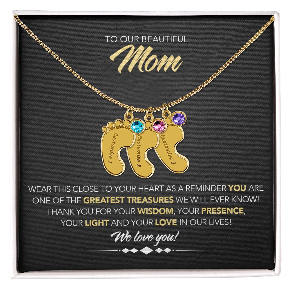 To Our Beautiful Mom - Personalized, Engraved Baby Feet - Greatest Treasure - Midnight Marble