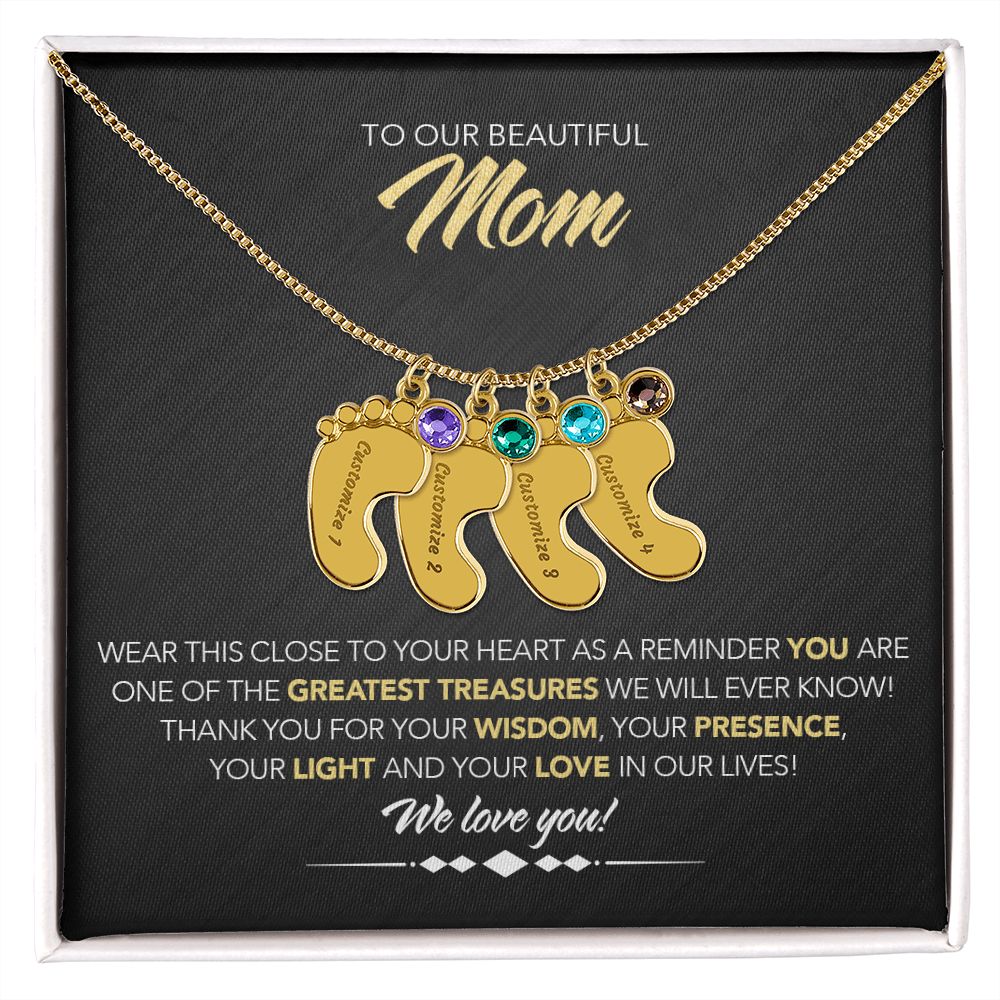 To Our Beautiful Mom - Personalized, Engraved Baby Feet - Greatest Treasure - Midnight Marble