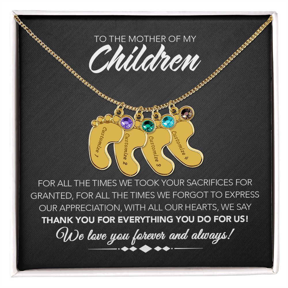 To the Mother of My Children - Personalized Engraved Baby Feet with Birthstones - Sacrifices - Midnight Marble