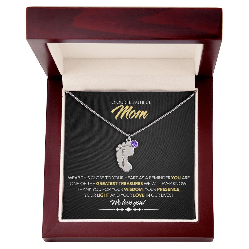 To Our Beautiful Mom - Personalized, Engraved Baby Feet - Greatest Treasure - Midnight Marble