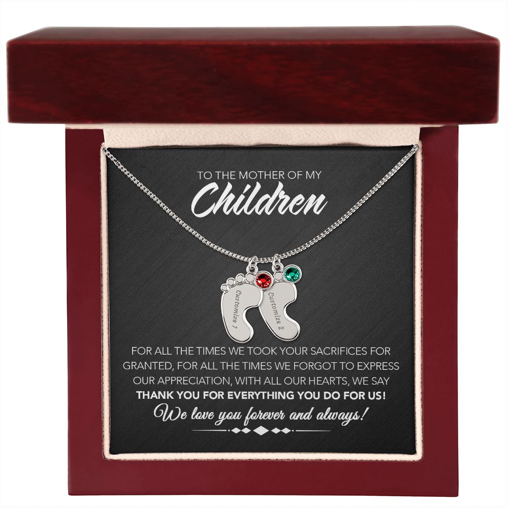 To the Mother of My Children - Personalized Engraved Baby Feet with Birthstones - Sacrifices - Midnight Marble