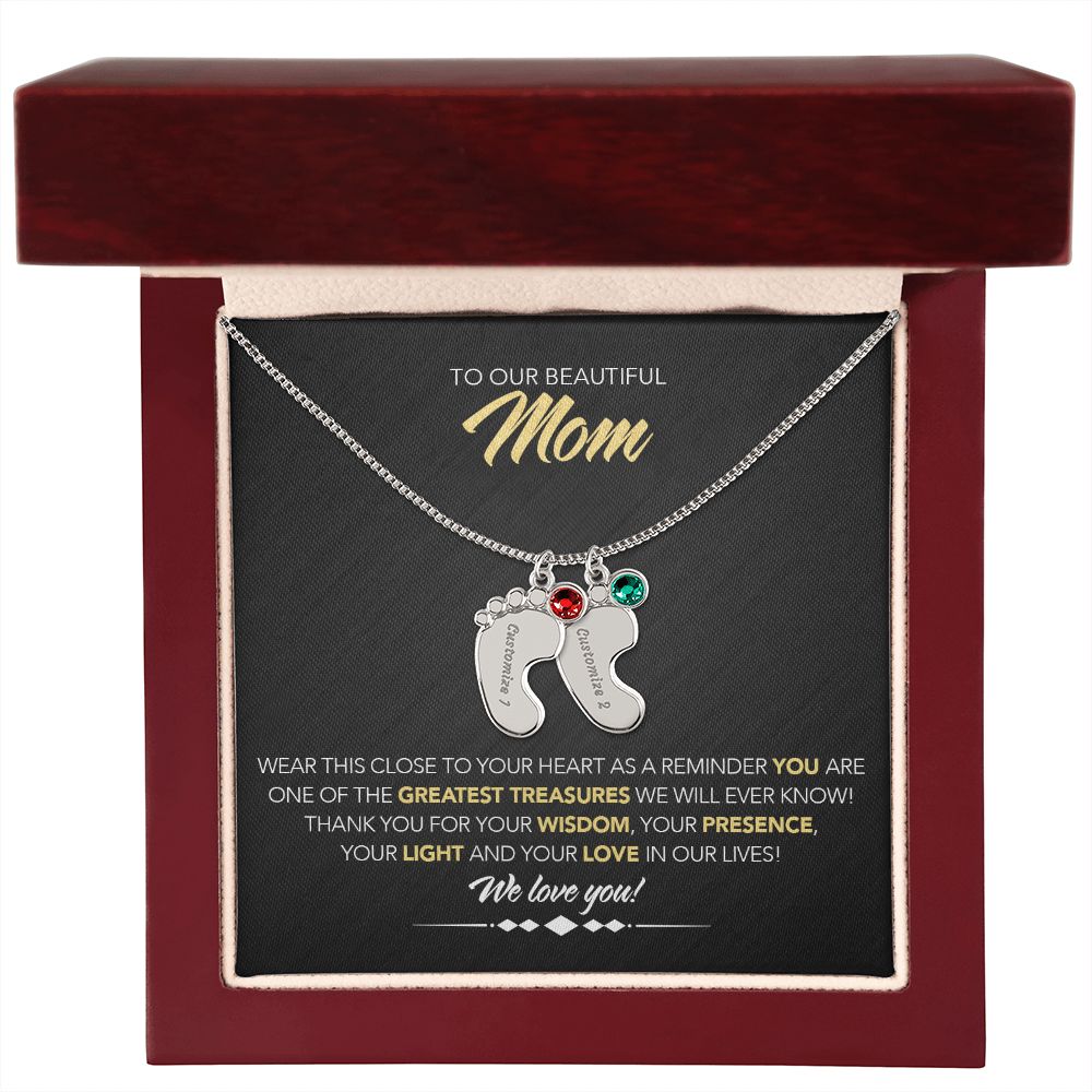 To Our Beautiful Mom - Personalized, Engraved Baby Feet - Greatest Treasure - Midnight Marble