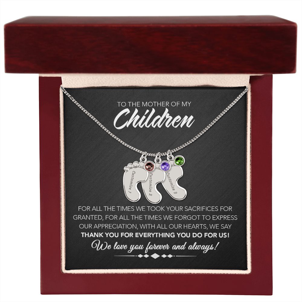 To the Mother of My Children - Personalized Engraved Baby Feet with Birthstones - Sacrifices - Midnight Marble