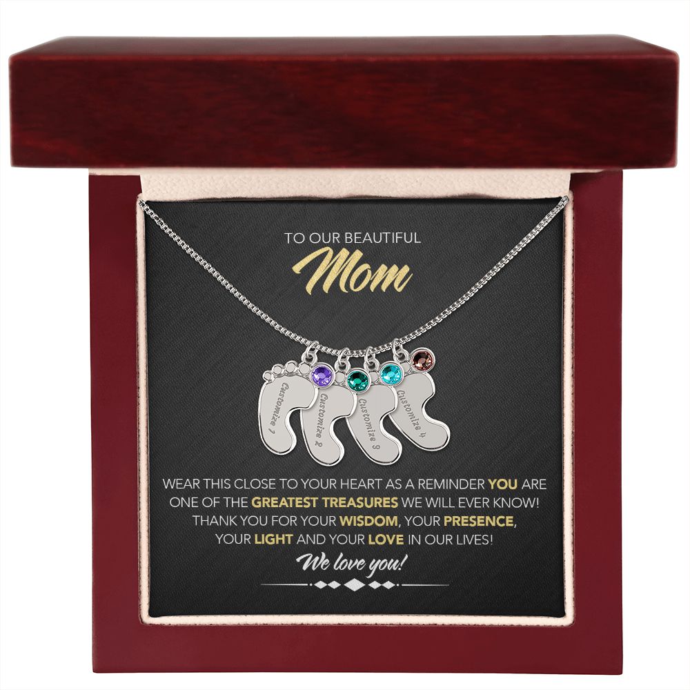 To Our Beautiful Mom - Personalized, Engraved Baby Feet - Greatest Treasure - Midnight Marble