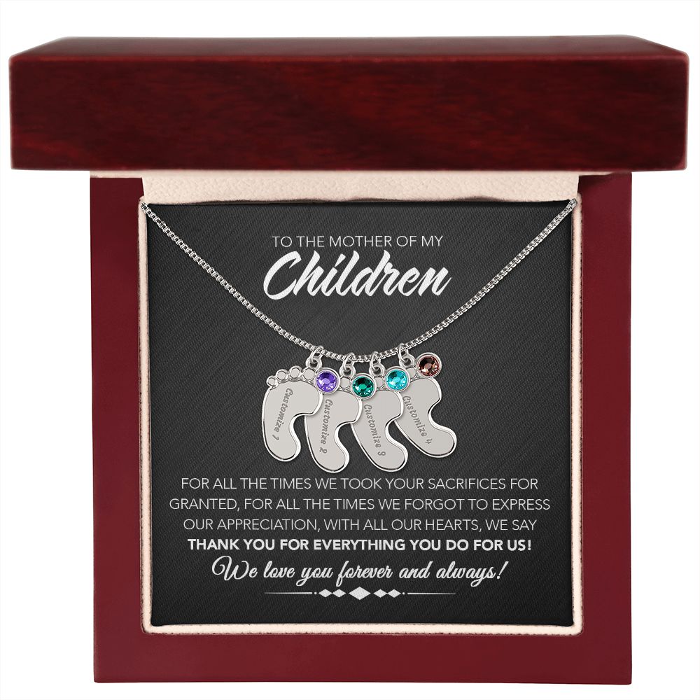 To the Mother of My Children - Personalized Engraved Baby Feet with Birthstones - Sacrifices - Midnight Marble