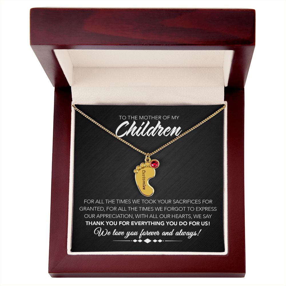 To the Mother of My Children - Personalized Engraved Baby Feet with Birthstones - Sacrifices - Midnight Marble