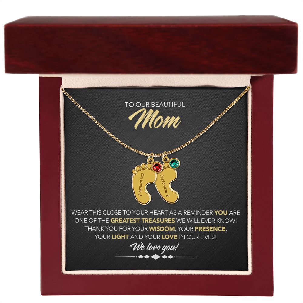 To Our Beautiful Mom - Personalized, Engraved Baby Feet - Greatest Treasure - Midnight Marble