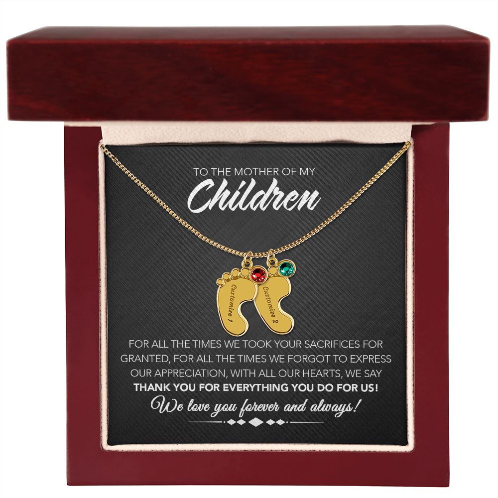 To the Mother of My Children - Personalized Engraved Baby Feet with Birthstones - Sacrifices - Midnight Marble