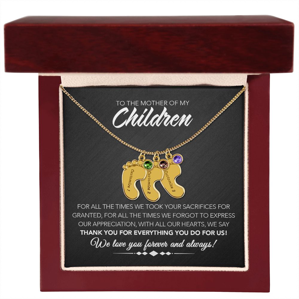 To the Mother of My Children - Personalized Engraved Baby Feet with Birthstones - Sacrifices - Midnight Marble